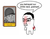 angry blush closed_mouth distorted full_body glasses hair image m1_helmet nazism portrait soldier soyjak speech_bubble swastika text variant:chudjak world_war_2 // 922x724 // 209.0KB