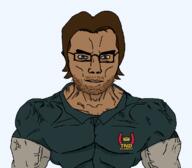 brown_hair brown_skin clothes glasses jimmy_(mouthwashing) looking_at_you mouthwash_(game) mouthwashing mouthwashing_(game) stubble subvariant:muscular_chud variant:chudjak // 1180x1035 // 76.5KB