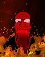 calm closed_eyes closed_mouth fire glasses red_skin smile smoke soyjak stretched_chin stubble subvariant:longplier variant:markiplier_soyjak // 785x1000 // 504.7KB