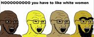 4soyjaks asian beard black_skin glasses open_mouth soyjak stubble text variant:soyak yellow_skin // 1500x602 // 78.6KB
