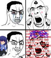2soyjaks angry anime bbc bernkastel bloodshot_eyes clenched_teeth closed_mouth crying ear facial_mark forehead_mark glasses hair hand holding_object nazism nose_piercing nose_ring open_mouth painted_nails pen purple_hair queen_of_spades smile smug soyjak stubble subvariant:slutson swastika tattoo text twp umineko variant:chudjak variant:cobson video_game // 1449x1656 // 391.3KB