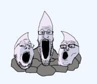 3soyjaks glasses open_mouth plants_vs_zombies series:objakt soyjak soyjak_trio spikerock stretched_mouth stubble variant:gapejak variant:markiplier_soyjak variant:tony_soprano_soyjak video_game // 1150x1000 // 58.0KB