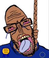 ack angry anti_euro artist:hamas_2 award beard bloodshot_eyes brown_skin crying european european_union eyebrows flag flag:european_union glasses hanging most_obsessed_faggot_award mutt open_mouth redeyes shitskin star_(symbol) stubble subvariant:euromutt suicide sweater teeth tongue variant:markiplier_soyjak // 594x712 // 233.9KB