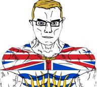 aryan blue_eyes british british_columbia british_columbian buff canada clothes crown flag:british_columbia flag:united_kingdom glasses golden_hair subvariant:chudjak_front subvariant:muscular_chud sun united_kingdom variant:chudjak // 1130x1011 // 175.3KB