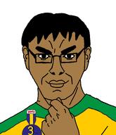 award badge black_eyes brazil closed_mouth clothes ear fist glasses green_shirt hair nate smile soyteen steve_jobs subvariant:steve_chuds thick_eyebrows thinking uniform variant:chudjak vato_menezuelanos // 1716x2000 // 182.8KB