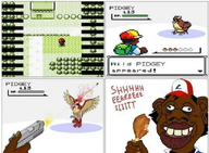 'toss animal_abuse ash_ketchum black_skin blood brown_skin bullet chicken clothes comic gun hat meta:not_oc nas:tyrone nigger pidgey pokemon pokemon_abuse red_(pokemon) sheeeit text tyrone // 640x471 // 416.7KB