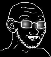 black_skin ear glasses glowing_glasses inverted smile soyjak stubble variant:soyak // 680x768 // 40.7KB