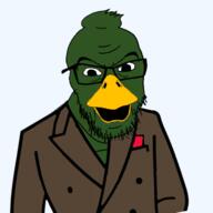animal clothes dhmis don't_hug_me_i'm_scared duck duck_(dhmis) glasses green_skin series:animaljaks stubble suit variant:feraljak variant:soyak // 1649x1649 // 491.9KB