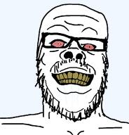 bloodshot_eyes drool grin happy insane rotten_teeth small_eyes smile spit template variant:a24_slowburn_soyjak white_skin // 1024x1068 // 33.6KB