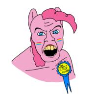 angry artist:mrhornst award badge blue_eyes faggot flag flag:pansexual_pride_flag my_little_pony open_mouth pansexual pink_hair pink_skin pinkie_pie pride_flag teeth variant:feraljak yellow_teeth // 1005x1005 // 117.7KB