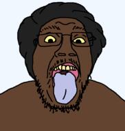 black_skin glasses hair indian nigger_eyes teeth tongue tongue_out yellow_teeth // 806x851 // 26.1KB