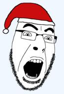 christmas clothes glasses hat open_mouth santa_hat soyjak stubble variant:cobson // 636x940 // 20.8KB