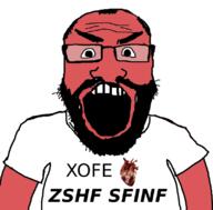 angry balding beard clothes glasses hair heart i_love nonsense open_mouth red_skin soyjak subvariant:science_lover text tshirt variant:markiplier_soyjak // 800x789 // 90.0KB