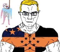 artist:sectionalism bhutan blood blue_eyes buff glasses hair hanging portoia purple_hair stubble subvariant:muscular_chud tranny vaporwave_bhutan variant:bernd variant:chudjak yellow_hair // 1059x929 // 237.3KB