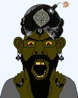 beard black_beard black_nails bombing brown_skin ear glasses gray_shirt grey_shirt islam open_mouth queen_of_spades red_eyes // 981x1223 // 400.9KB