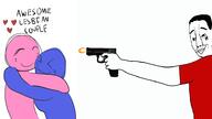 awesome_lesbian_couple closed_mouth clothes dyke glasses gun holding_gun holding_object holding_pistol lesbian lesbians lgbt meta:tagme nas nazism pistol schutzstaffel smile smug soyjak tattoo tshirt variant:chudjak // 1920x1080 // 176.7KB