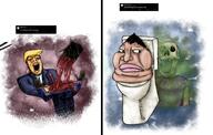 3soyjaks arm art black_skin blood brap brown_hair brown_skin clothes decapitation donald_trump drawfag drawing drawn_background glasses gore hair hand kamala_harris lips machete open_mouth orange_skin request skeleton skibidi_toilet skull stubble suit toilet tshirt variant:a24_slowburn_soyjak variant:gapejak variant:meximutt yellow_hair // 3082x1963 // 6.7MB