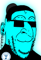 blue_skin clothes cyan_skin epx7fclhdrp_(namefag) eyebrows eyes fundamental_paper_education gill_koyim_(namefag) glasses glowing hair hat judaism kippah miss_circle mossad series:joke_soyjaks smile smug stubble sunglasses variant:oreojak white_background // 450x650 // 51.0KB
