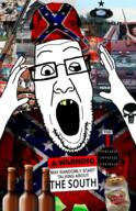 alcohol antivax beer cap catchud clothes confederate dylann_roof flag garbage glasses hand hands_up hat johnny_rebel kkk lazy_eye medal medallion missing_teeth open_mouth pickup_truck punisher racism rebel redneck shotgun skull south stubble total_nigger_death trailer_park trash variant:ppp yellow_teeth // 1000x1551 // 1.8MB