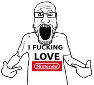 clothes glasses hand i_fucking_love i_love nintendo open_mouth pointing soyjak stubble text tshirt variant:soyak video_game // 618x559 // 65.0KB