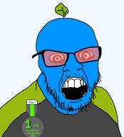 angry award badge bald blue_skin booru clothes crazed leaf logan open_mouth schlog series:remastered_soyjaks soyjak soyjak_blog stubble template variant:feraljak // 1025x1132 // 105.1KB