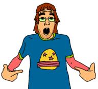 brown_hair cartoon_network clothes food ginger glasses green_eyes hair hamburger harold_(tdi) nerd pointing soyboy star_(symbol) stubble teletoon total_drama total_drama_island tshirt variant:shirtjak white_skin // 500x452 // 50.6KB