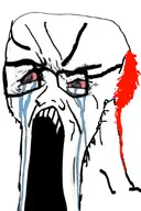blood bloodshot_eyes crying distorted large_mouth op_is_a_retarded_lazy_faggot_for_not_tagging_his_own_shit soyboy soyjak subvariant:crying_soyak_ears teeth variant:cryboy_soyjak variant:soyak white_background // 606x909 // 226.3KB