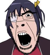 anime chunibyo_demo_koi_ga_shitai clothes eyepatch female glasses hair nimbor open_mouth soyjak stubble takanashi_rikka variant:cobson white_skin // 721x789 // 101.4KB