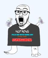 arm ashwaganda clothes foot full_body glasses mustache open_mouth soyjak stubble text tshirt variant:scientolojak vitamin // 952x1146 // 109.3KB