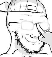 cap clothes glasses glowing glowing_eyes glowing_glasses hand hat smug soyjak stubble variant:soyak // 616x675 // 140.9KB