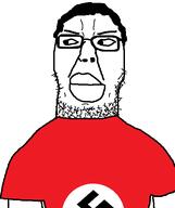 big_lips chud closed_mouth glasses red_shirt stubble swastika variant:segpajak white_background // 479x573 // 12.7KB