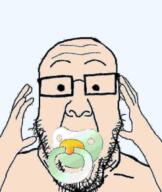 baby bald beard glasses hand hands_up low_quality pacifier subvariant:ppplier variant:markiplier_soyjak variant:ppp // 519x616 // 223.6KB