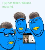 2soyjaks acne arm army badge beak belgium billions_must bird blue_skin blue_wojacks brown_hair closed_mouth female funny glasses hair hand normgroid open_mouth pointing raised_eyebrow self-irony series:x_inmigrants smile smug smugcoal soyboy soyboywoahjack soyjak soyjakking stubble subvariant:wholesome_soyjak tiktok twitter ugly uzi variant:cobson variant:gapejak variant:smugjak variant:two_pointing_soyjaks woahjack wojak xitter zoomer zoomer_hair // 675x759 // 216.9KB