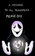 ack beard bloodshot_eyes crying gaster_(undertale) glasses hanging heart meta:not_oc open_mouth purple_hair red_eyes rope suicide tear text tongue tranny tranny_meme troon undertale variant:bernd video_game yellow_teeth // 640x1016 // 238.4KB