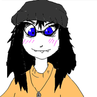 beanie black_hair blue_eyes blushing brimstone coal glasses necklace nose oekaki overbite sweater variant:soytan // 475x475 // 36.8KB