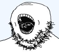 2soyjaks black_eyes black_skin earless faceless glasses headless no_mouth no_nose open_mouth shadow stubble transparent variant:gapejak white_skin // 441x388 // 28.8KB