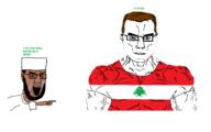angry arab arm beard bloodshot_eyes brown_hair brown_skin buff clothes crying finger flag glasses green_eyes greentext hat islam lebanon open_mouth pointing subvariant:chudjak_front subvariant:muscular_chud taqiyah teeth text variant:chudjak // 1981x1240 // 84.7KB