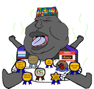 award bloodshot_eyes clothes dap_chhuon(user) esl fat flag flag:russia flag:transgender_pride_flag grey_skin hat jude meta:namefags name_tag open_mouth special_boy speech_bubble stink_lines subvariant:jartycuck subvariant:patrick subvariant:pissbaby trend:slopjak variant:chudjak variant:meximutt