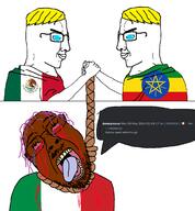 allies aryan blood blue_eyes brown_skin countrywar crying cuck ethiopia faggot flag:ethiopia flag:italy flag:mexico friendship handshake handsome hanging italy latino mexicaryan mexico pol_(soyjak_party) rope series:mexico_is_white side_profile soyjak_party tranny variant:bernd variant:chudjak white_skin yellow_hair // 1554x1677 // 247.0KB