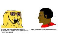 animal arm bloodshot_eyes distorted dog ear flag get glasses hair hand janny meme morocco negro nordic_chad open_mouth soyjak soyjak_party stubble text tranny variant:soyak yellow_hair yellow_skin // 1386x824 // 177.5KB