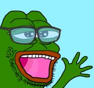 amphibian animal arm frog glasses green_skin hand nas:pepe open_mouth pepe_the_frog stubble variant:pepejak // 800x747 // 197.8KB