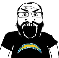 angry balding beard black_shirt careless clothes enthusiast glasses hair logo los_angeles_chargers national_football_league nfl open_mouth shit_nobody_cares_about shit_nobody_cares_about_enthusiast shitnobodycaresabout snca soyjak subvariant:science_lover text tshirt variant:markiplier_soyjak white_text // 800x789 // 126.2KB
