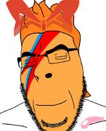 bowtie closed_eyes closed_mouth david_bowie face_paint glasses mymy ongezellig orange_hair orange_skin smile soyjak stubble variant:cobson // 721x891 // 1.8MB