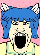 anime blue_hair blush pani_poni pink_background school_uniform suzuki_sayaka variant:markiplier_soyjak yellow_shirt // 600x825 // 29.6KB