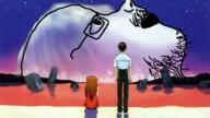 anime ayanami_rei beach glasses ikari_shinji lilith_(ayanami_rei) lilith_(evangelion) neon_genesis_evangelion open_mouth sky souryuu_asuka_langley soyjak stubble the_end_of_evangelion the_end_of_qa third_impact variant:evangelionjak // 1280x720 // 1.1MB