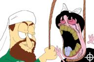 arab beard bloodshot_eyes brown_hair celtic_cross chad crying holding_object holding_rope islam keffiyeh lynching mymy_(ongezellig) ongezellig open_mouth peppino_spaghetti pink_skin pizza_tower ribbon rope saudi_arabia tongue tranny variant:bernd variant:chudjak white_supremacist yellow_teeth // 1092x720 // 191.7KB