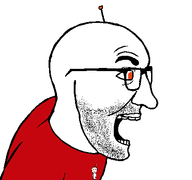 clothes excited eyebrows glasses hair looking_to_the_right open_mouth red_shirt reddit series:sidejaks snoo soyjak stubble subvariant:lado_del_perro_rabioso teeth transparent_background tshirt variant:el_perro_rabioso // 427x400 // 10.9KB
