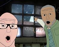arm brown_skin eli_vance glasses grey_hair half-life half-life_2 isaac_kleiner looking_at_you monitor old open_mouth pointing ship soyjak stubble the_borealis valve variant:two_pointing_soyjaks video_game // 1345x1080 // 342.8KB
