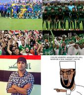 angry arab arabic_text arm beard bloodshot_eyes brown_skin clothes crying finger flag flag:iraq flag:saudi_arabia football glasses hat iraq iraqi islam meta:tagme open_mouth pointing saudi_arabia soccer taqiyah teeth variant:chudjak // 2380x2682 // 1.1MB