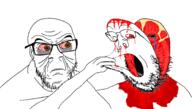 2soyjaks angry arm blood bloodshot_eyes brown_eyes closed_mouth crying ear glasses gore hand holding_object meta:tagme open_mouth skinned_face soyjak stubble tired variant:feraljak variant:gapejak wrinkles yellow_teeth // 1800x1024 // 564.8KB